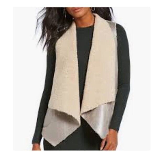 𝅺french Connection Shearling Vest In Silver Min - Picture 1 of 12